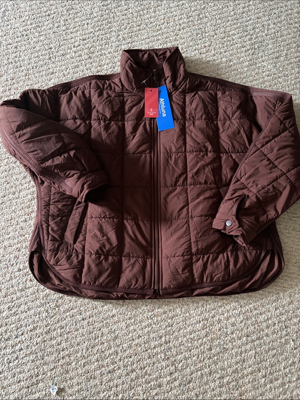 Athluna Women's Brown Quilted Packable Jacket